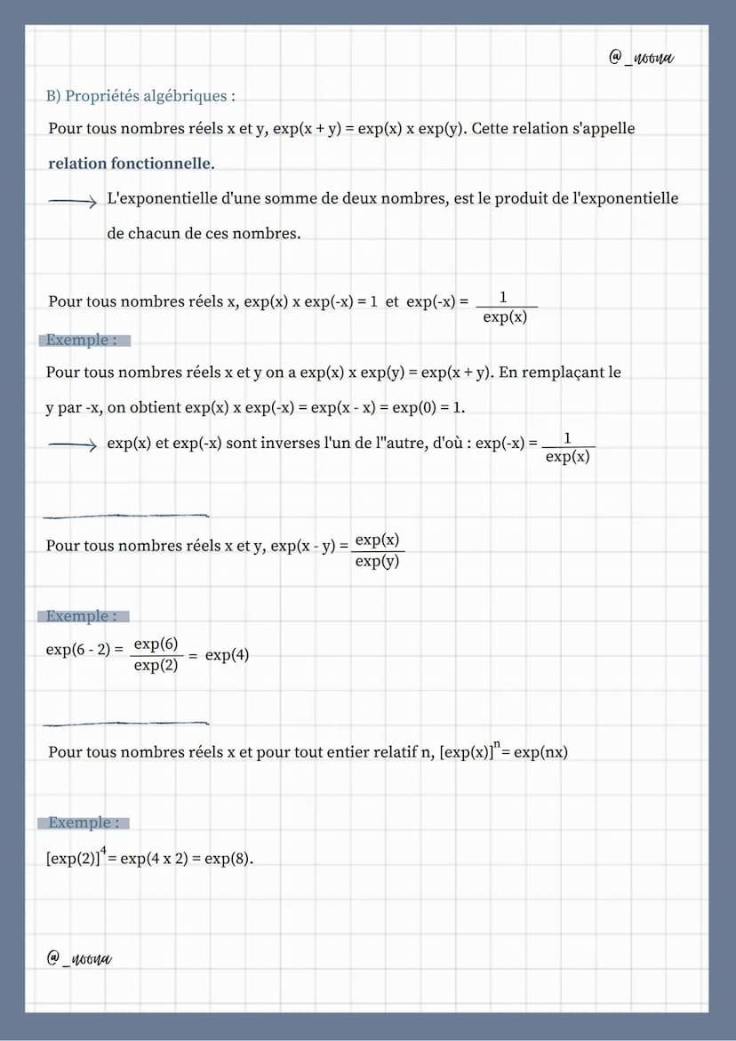 Fonction exponentielle
1] Généralités sur la fonction exponentielle :
A) Définition:
S'il existe une fonction f définie et dérivable sur R v