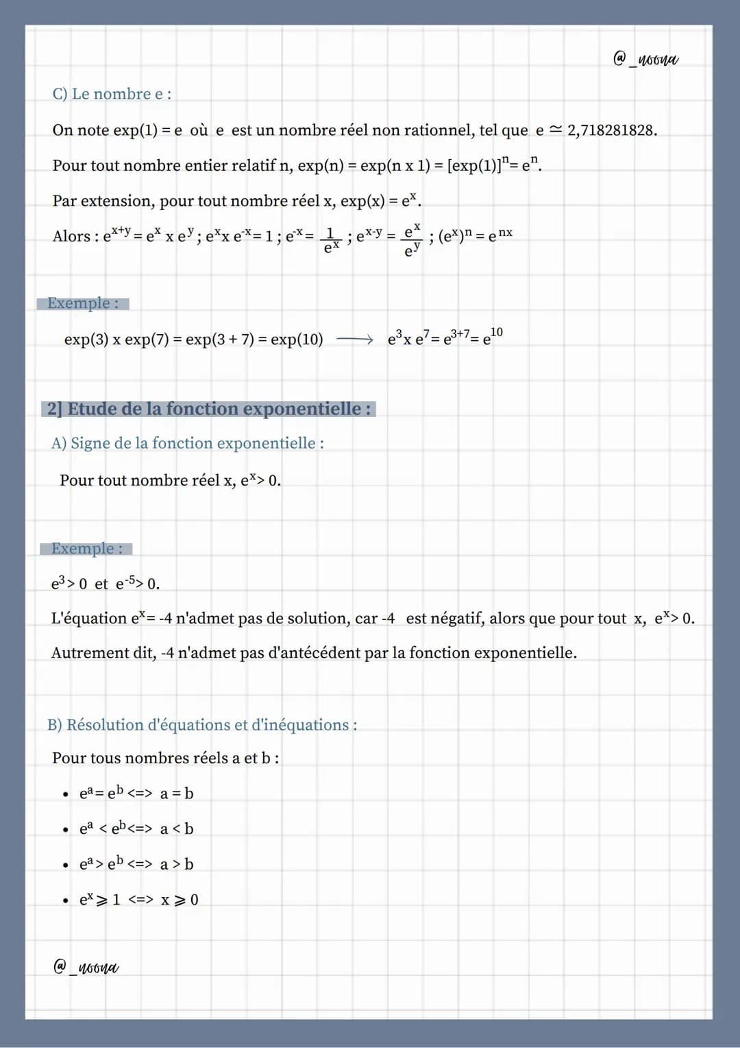 Fonction exponentielle
1] Généralités sur la fonction exponentielle :
A) Définition:
S'il existe une fonction f définie et dérivable sur R v