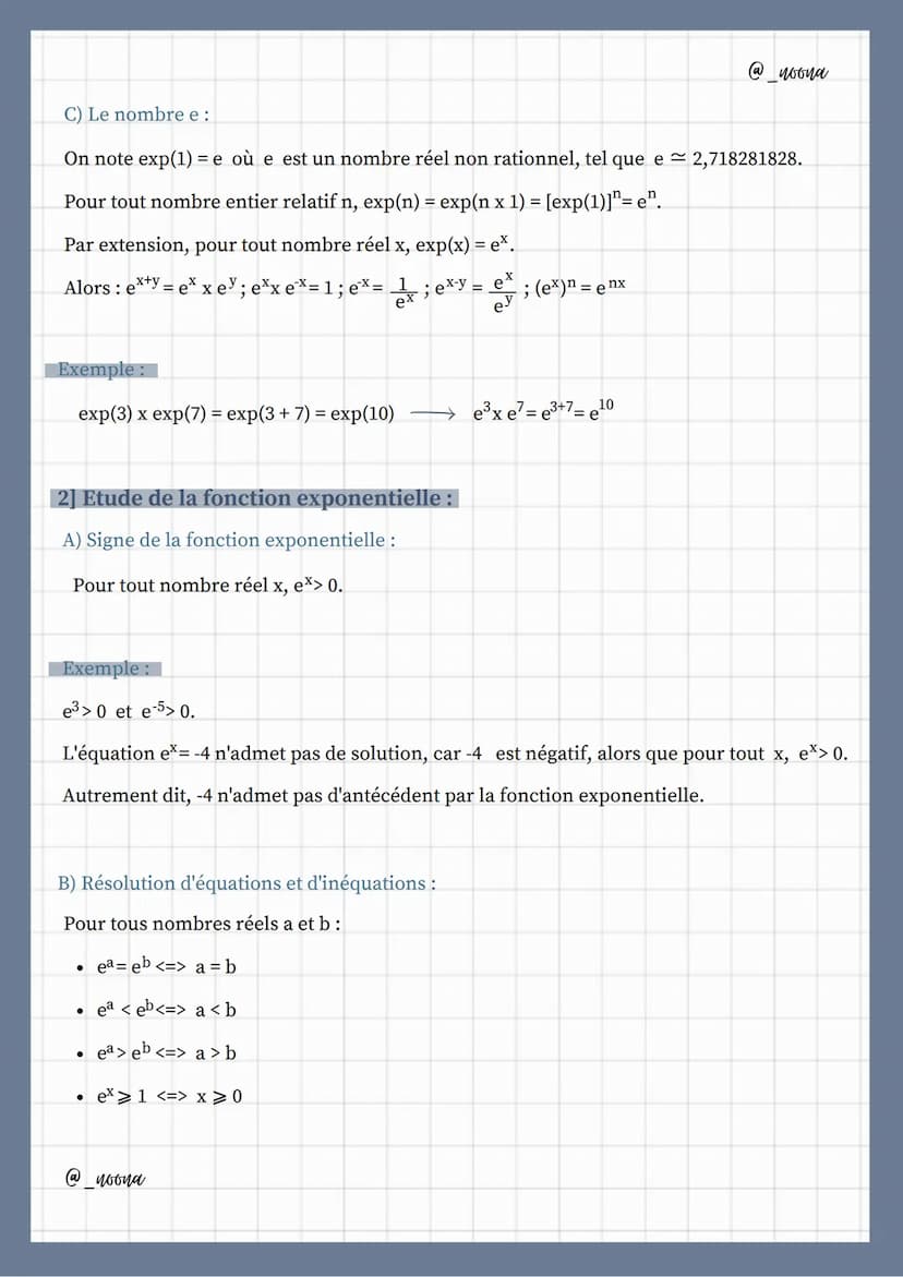Fonction exponentielle
1] Généralités sur la fonction exponentielle :
A) Définition:
S'il existe une fonction f définie et dérivable sur R v