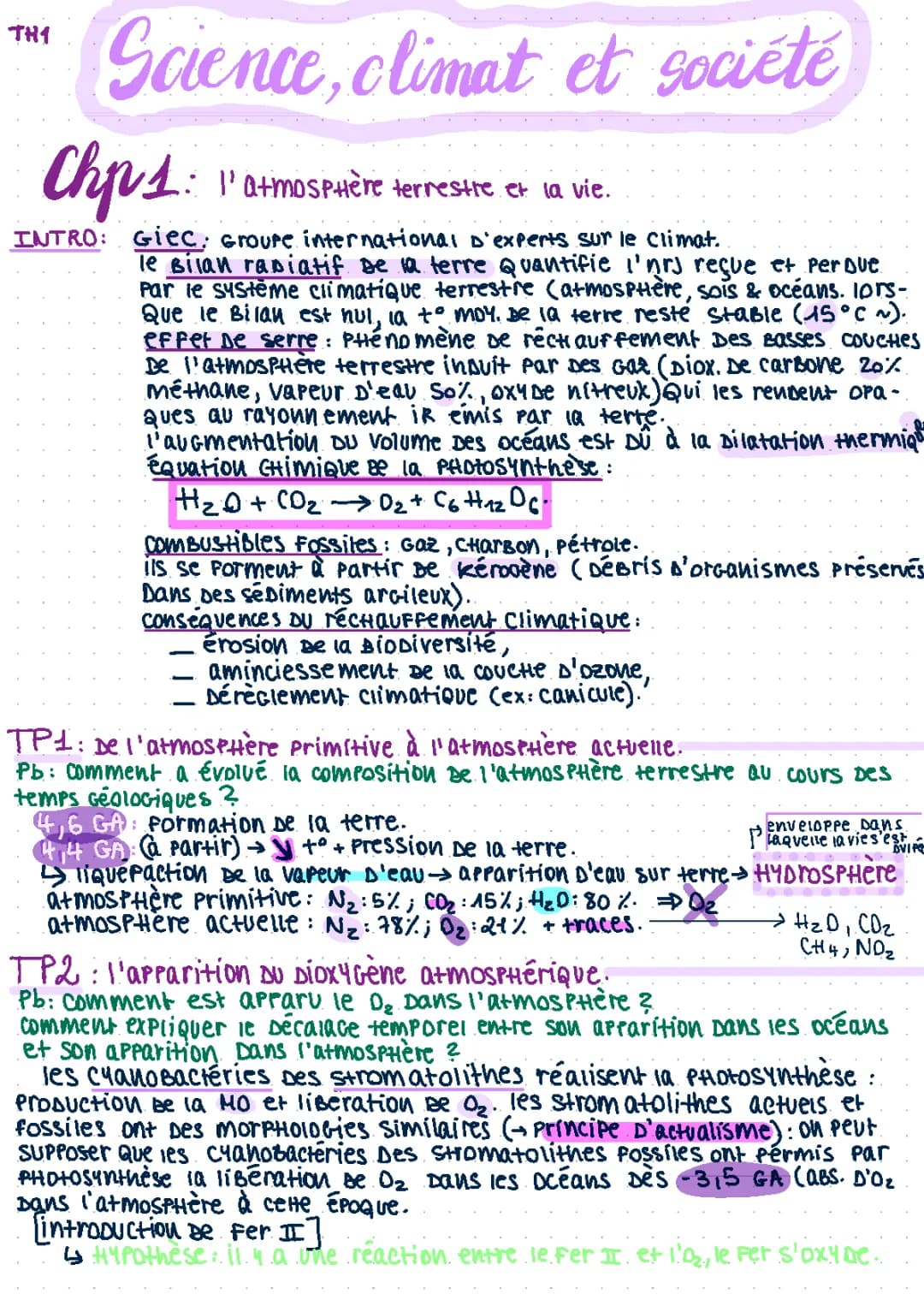 TH1 SCIENCE CLIMAT & SOCIÉTÉS CHP1 L’atmosphère terrestre et la vie ens. sci. terminale 