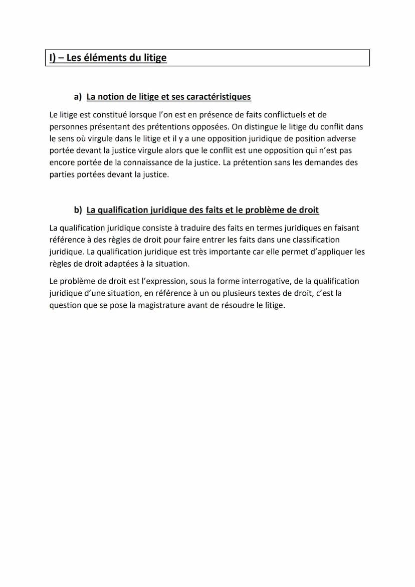 Chapitre 4) Le litige
Objectif du chapitre :
Déterminer au moyen d'une argumentation circule si le litige est causé par un acte
ou par un fa