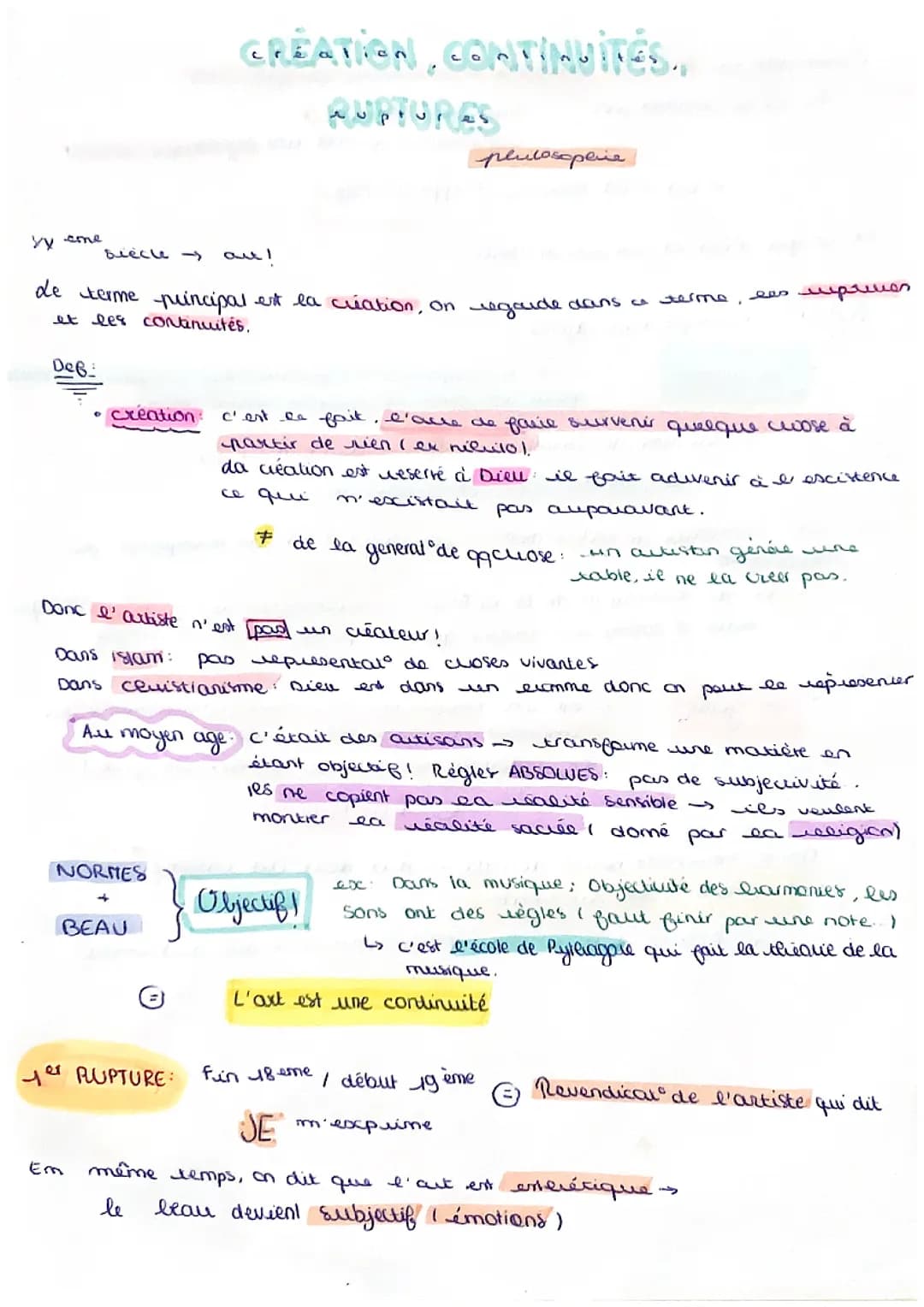 Création continuités ruptures philo 