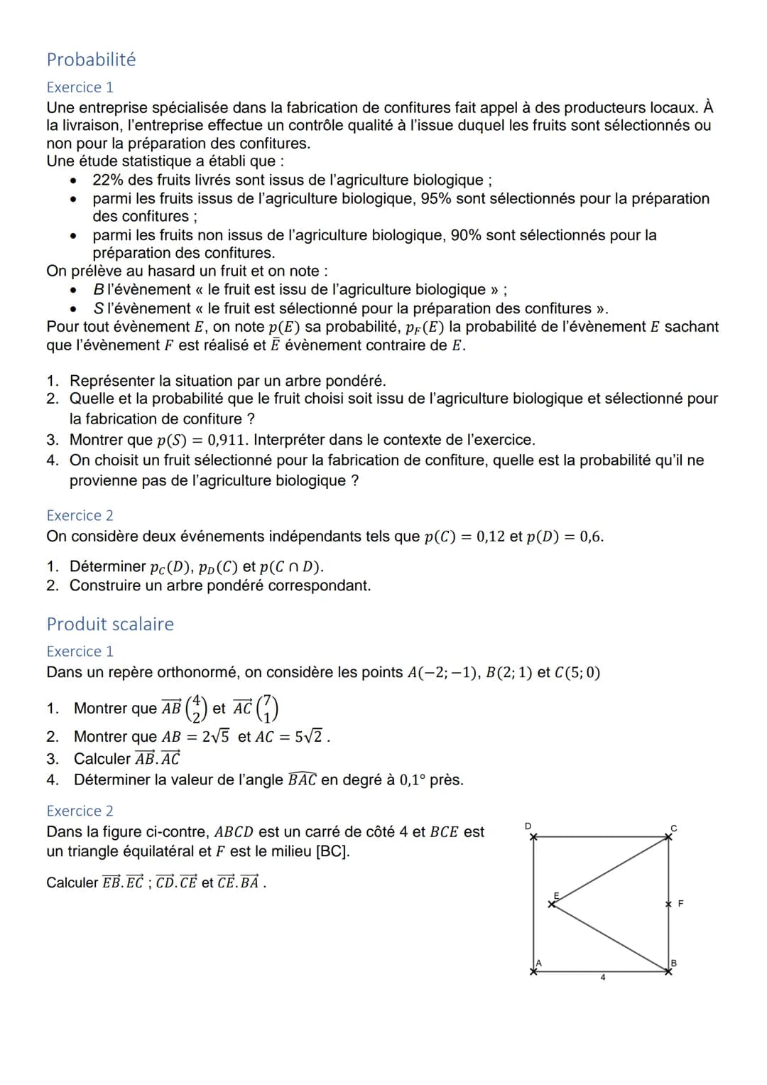
<h2 id="polynmeduseconddegr">Polynôme du second degré</h2>
<ol>
<li>Déterminer le tableau de signes de la fonction f(x) = -3x² - 4x + 7.</l