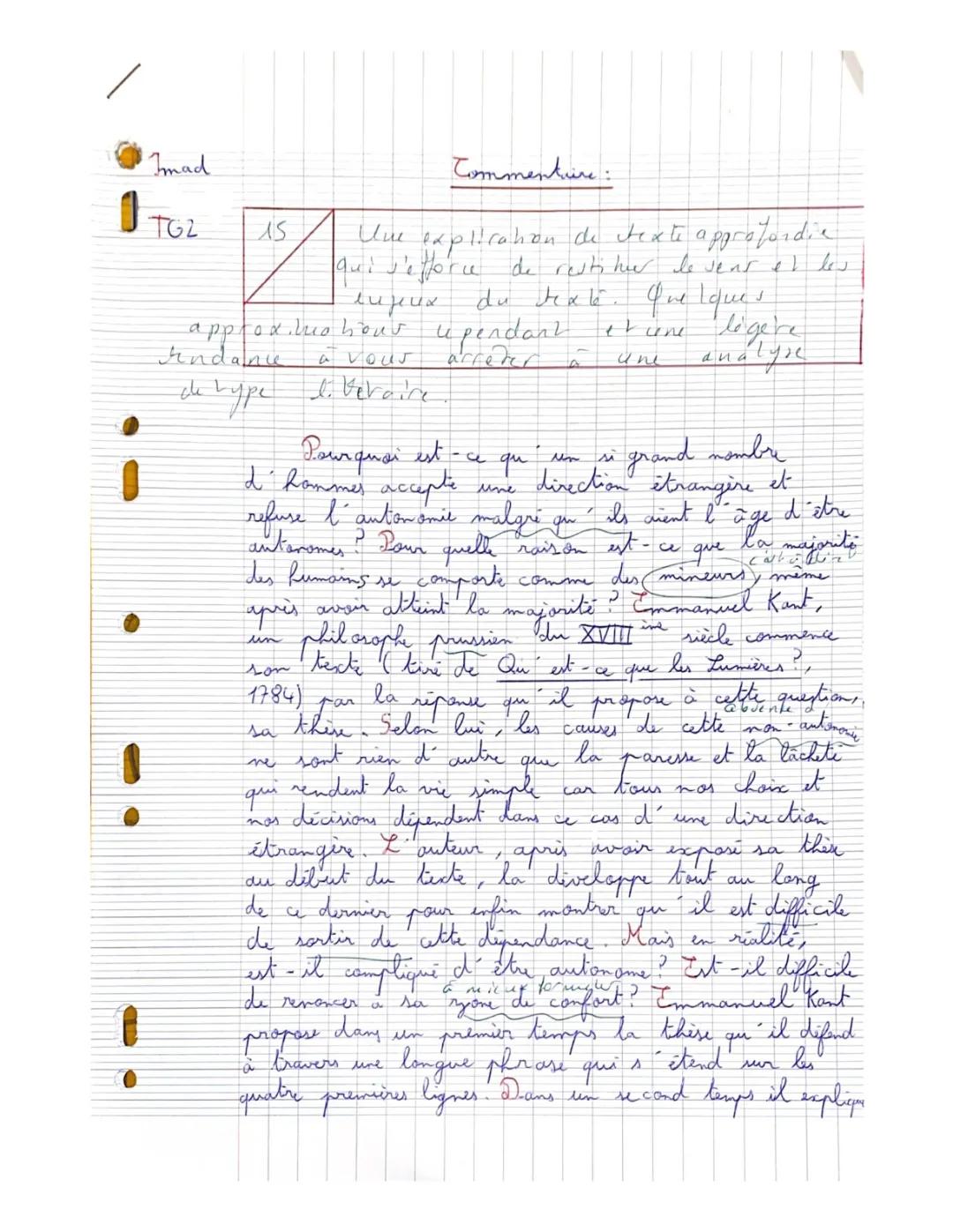 Explication de Texte de Kant : Qu'est-ce que les Lumières ?