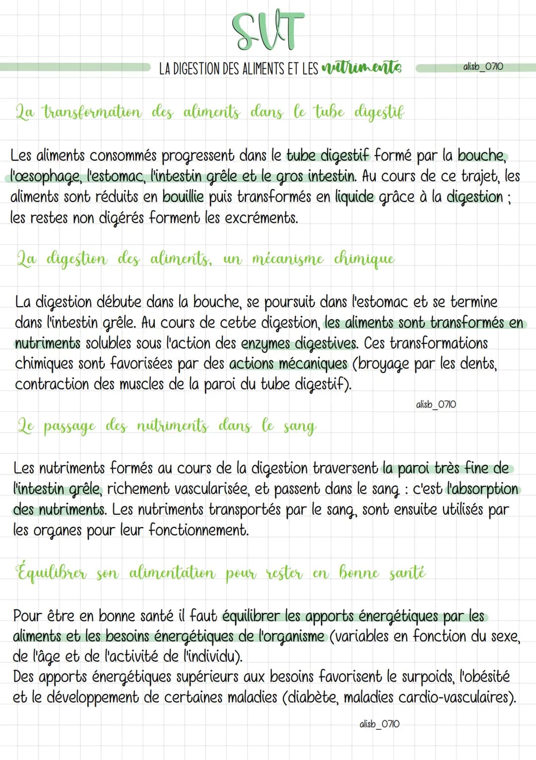 SUT
LA DIGESTION DES ALIMENTS ET LES triments
La transformation des aliments dans le tube digestif
Les aliments consommés progressent dans l