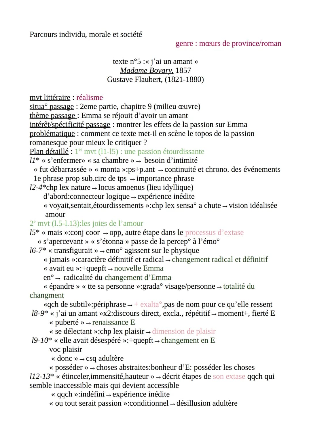 Parcours individu, morale et société
amour
genre: mœurs de province/roman
texte n°5 :<< j'ai un amant »
Madame Bovary, 1857
Gustave Flaubert