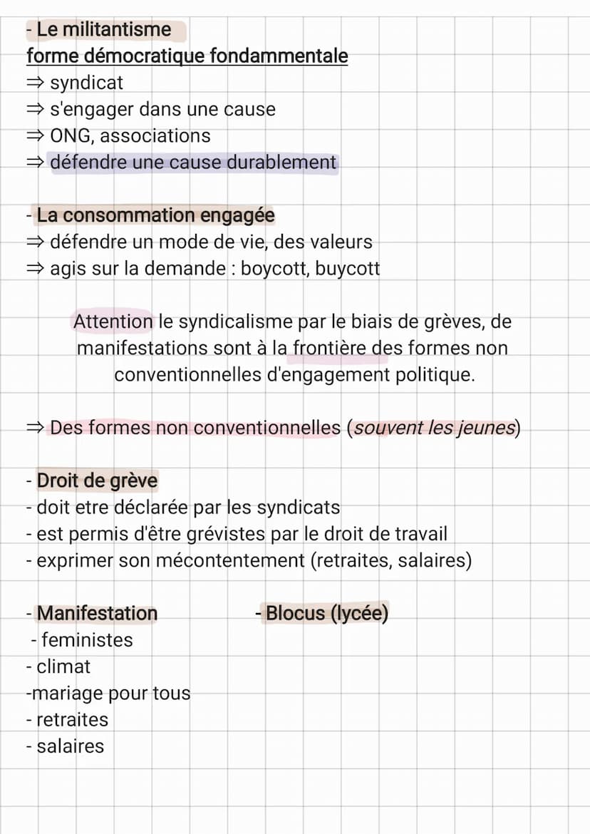 Comment expliquer l'engagement politique dans les sociétés
démocratiques
⇒ engagement politique : désigne l'ensemble des formes.
d'activités