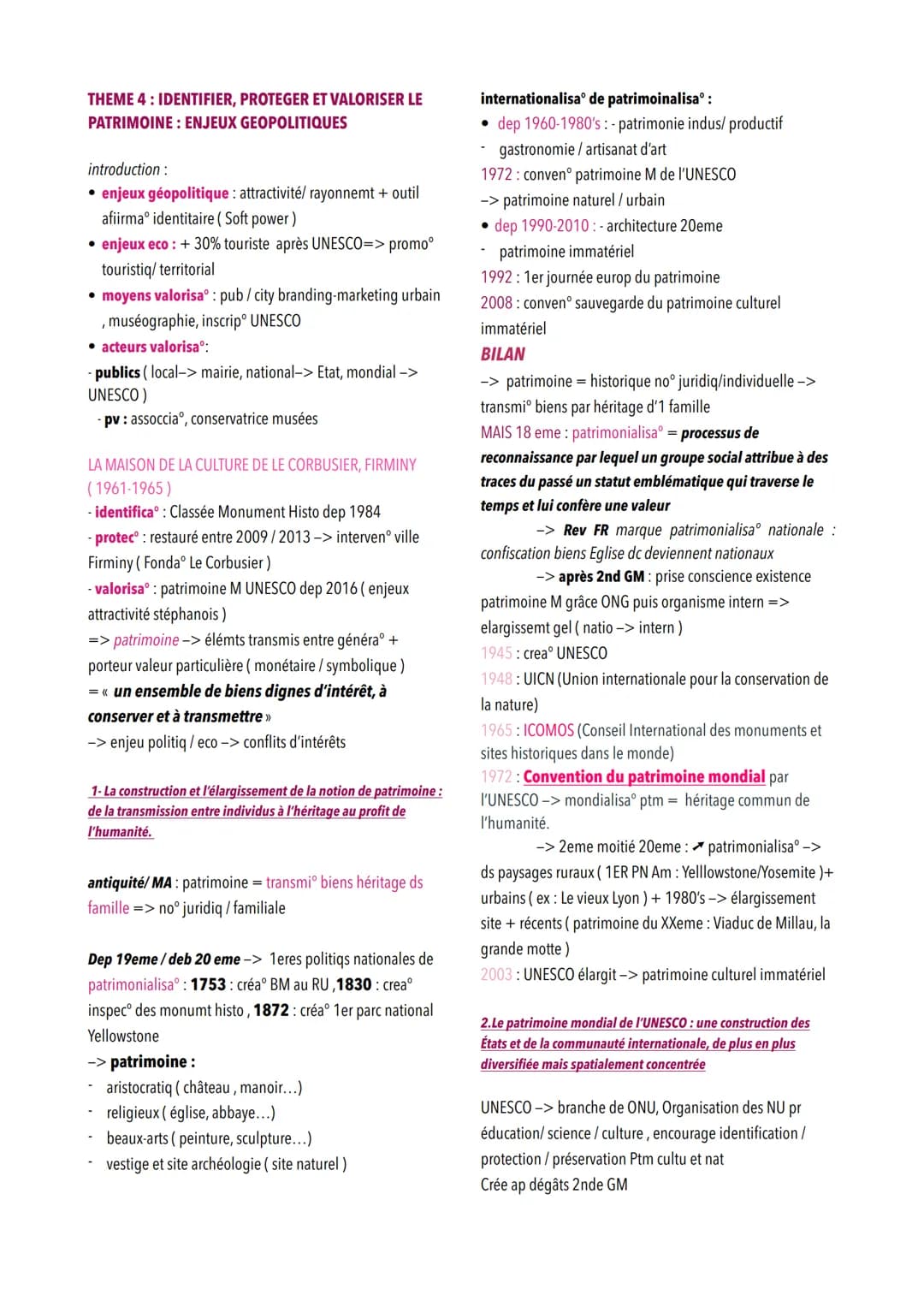 THEME 4: IDENTIFIER, PROTEGER ET VALORISER LE
PATRIMOINE : ENJEUX GEOPOLITIQUES
introduction :
• enjeux géopolitique: attractivité/ rayonnem