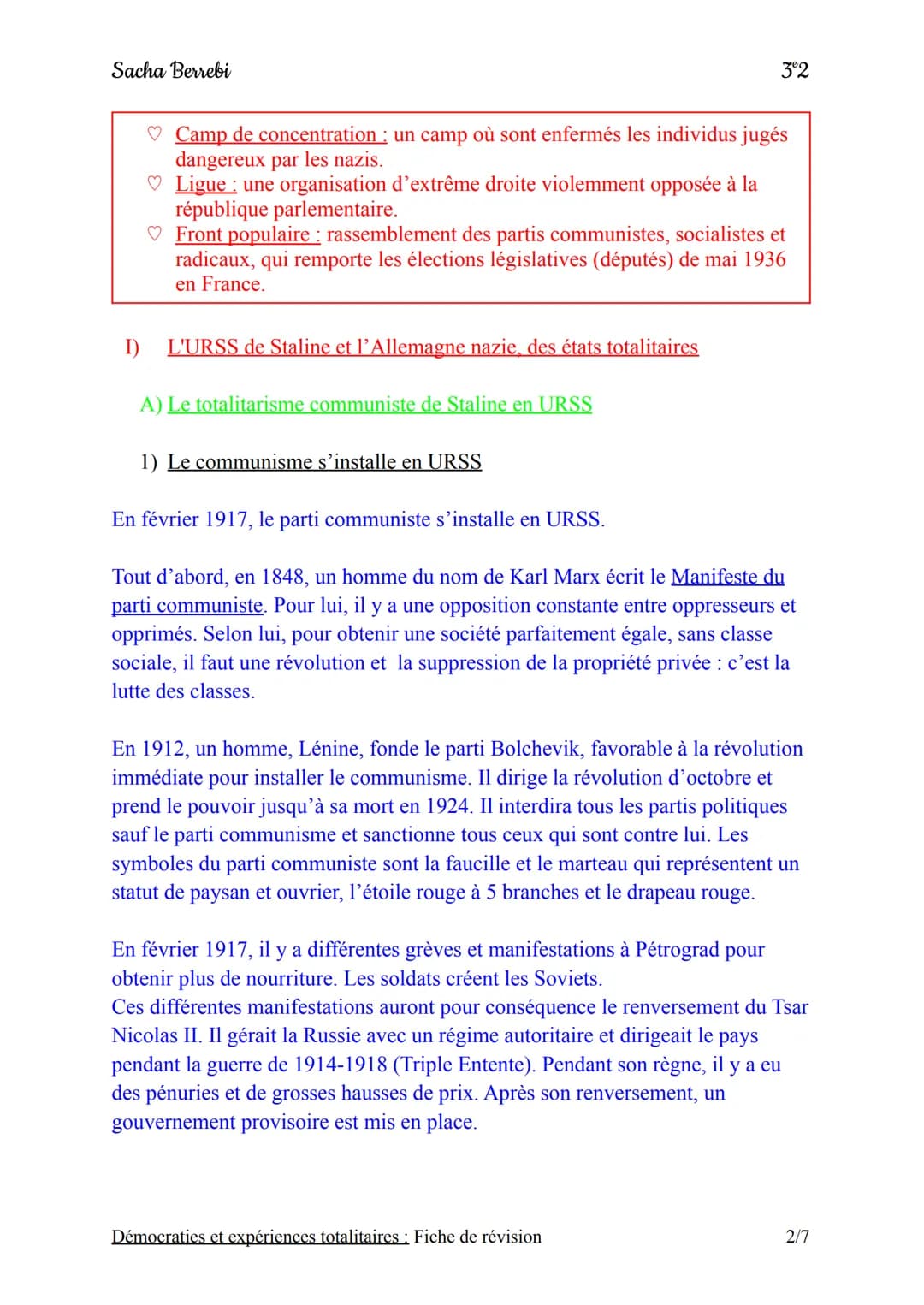 Sacha Berrebi
Chapitre nº2 : Démocraties et expériences totalitaires
Fiche de révision
Introduction:
A la suite de la guerre de 1918, une cr