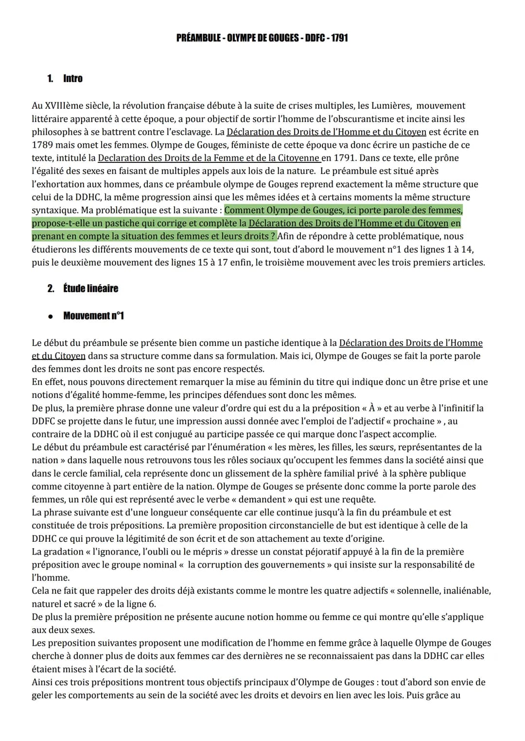 1. Intro
PRÉAMBULE-OLYMPE DE GOUGES - DDFC-1791
Au XVIIIème siècle, la révolution française débute à la suite de crises multiples, les Lumiè
