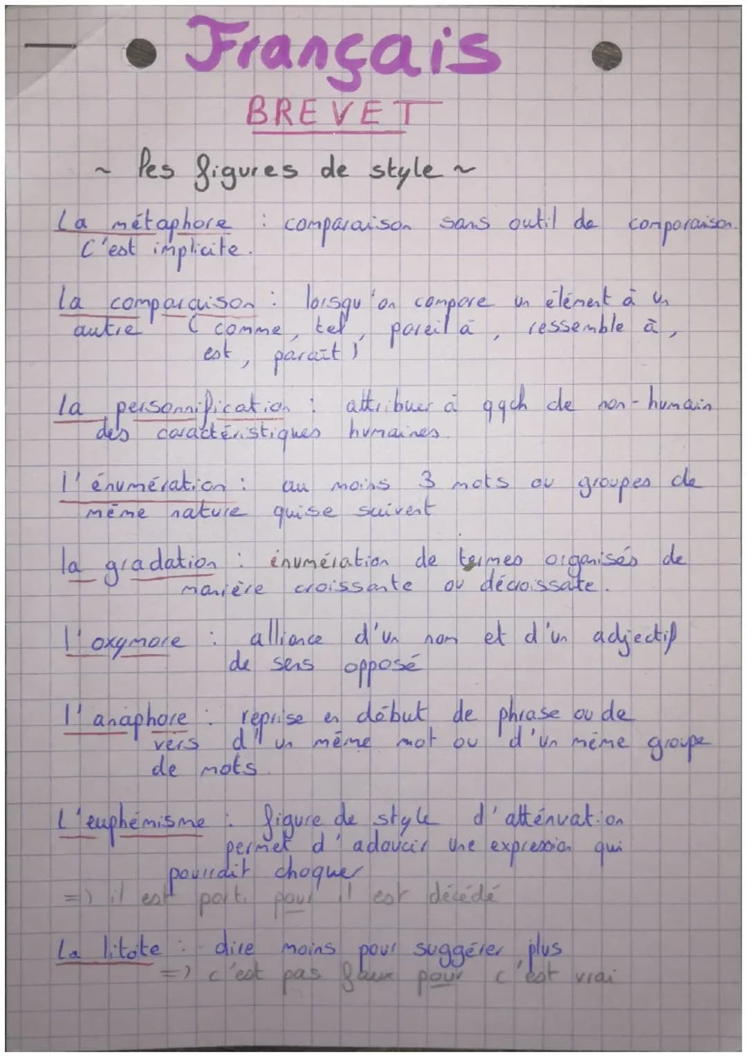 Français
BREVET
les figures de style ~
La métaphore : comparaison sans outil de
C'est implicite
la
autre
comparaison : lorsqu
comme, tel,
es