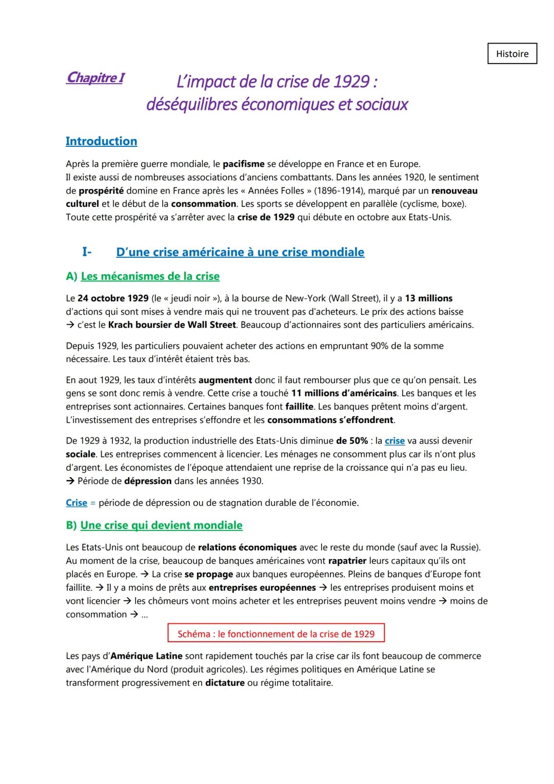 Chapitre I
L'impact de la crise de 1929:
déséquilibres économiques et sociaux
Introduction
Après la première guerre mondiale, le pacifisme s