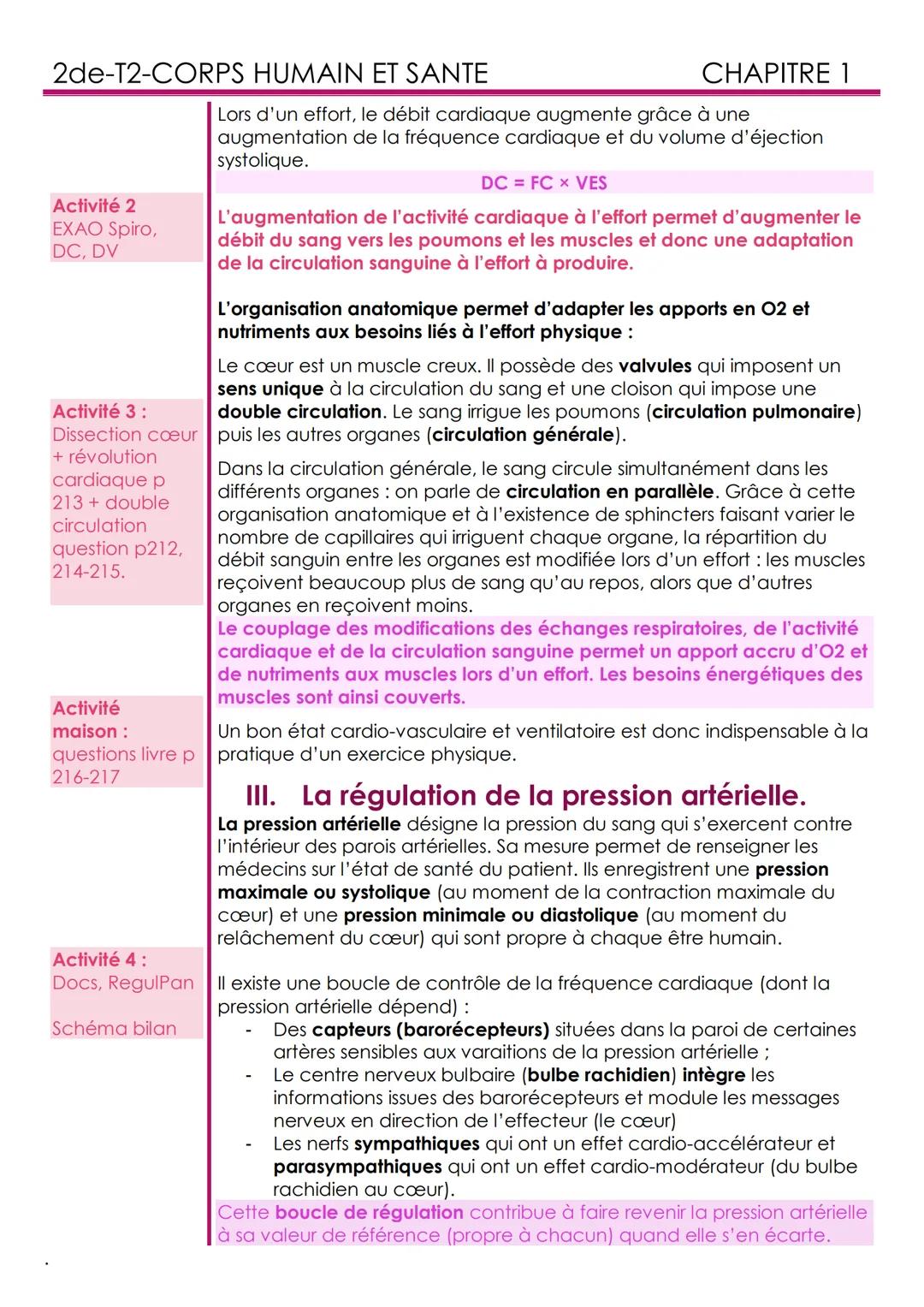 2de-T2-CORPS HUMAIN ET SANTE
CHAPITRE 1
CHAPITRE 1: Des modifications physiologiques à l'effort.
Quizz p 202-203
I. L'effort physique nécess