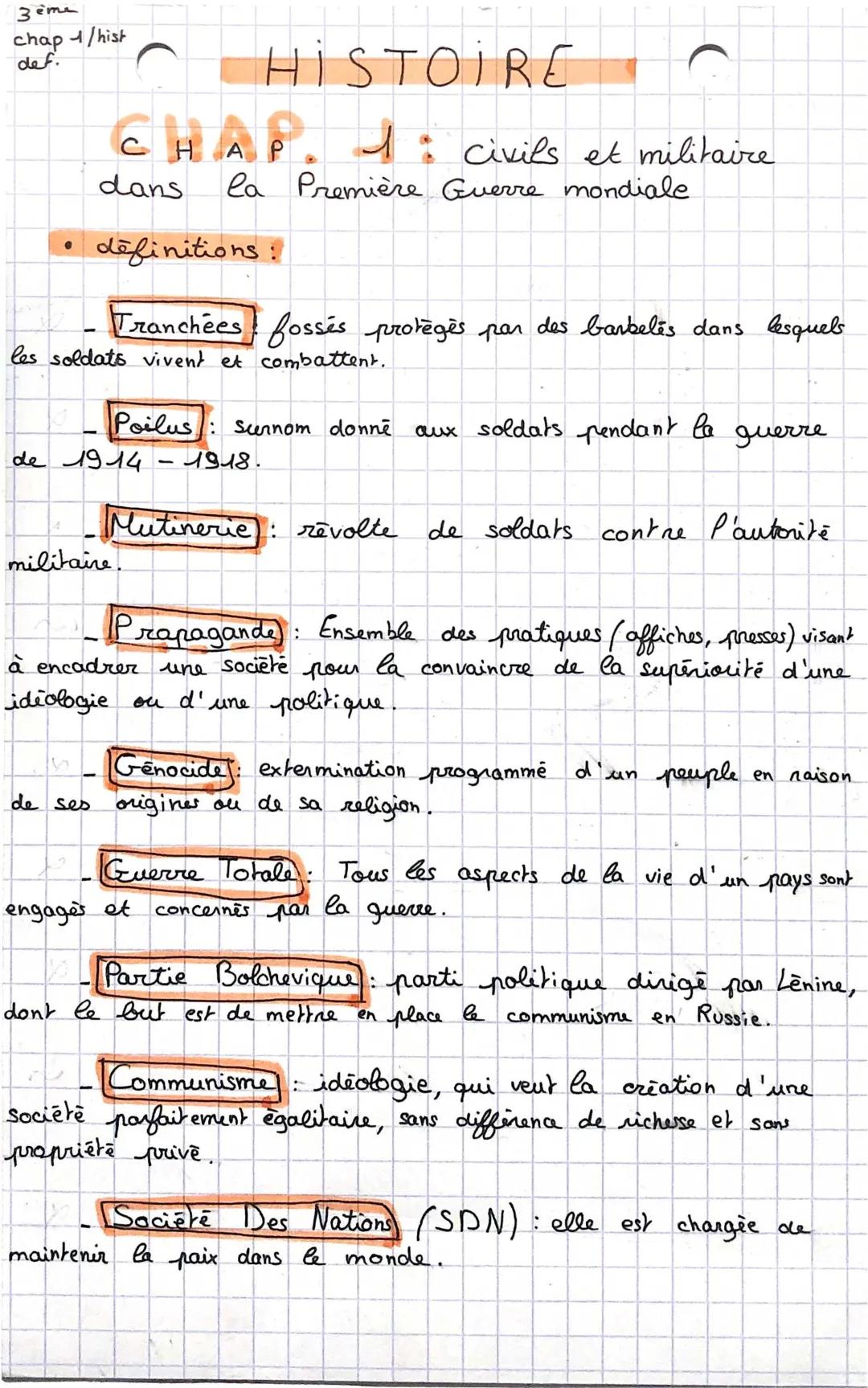 Civils et militaires dans la Première Guerre mondiale: Résumé, Exercices, Quiz et Évaluation en PDF