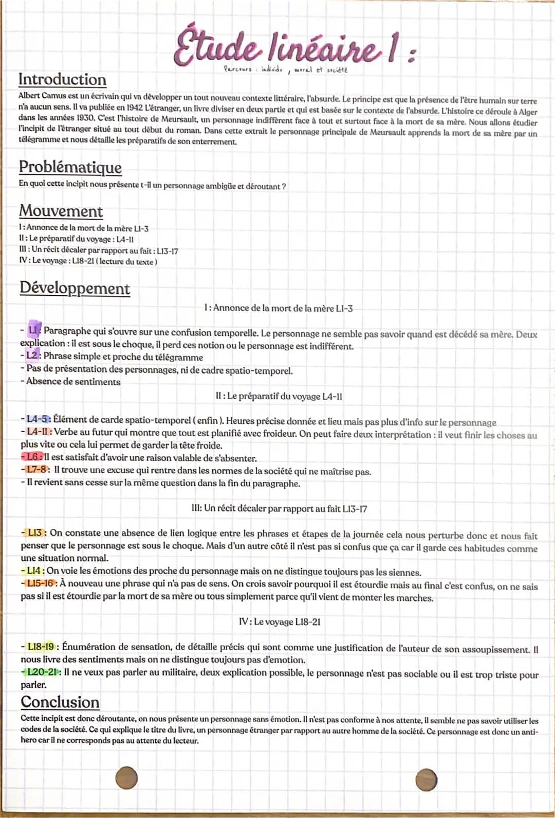 Étude linéaire 1:
Parcours individu, moral et société
Introduction
Albert Camus est un écrivain qui va développer un tout nouveau contexte l