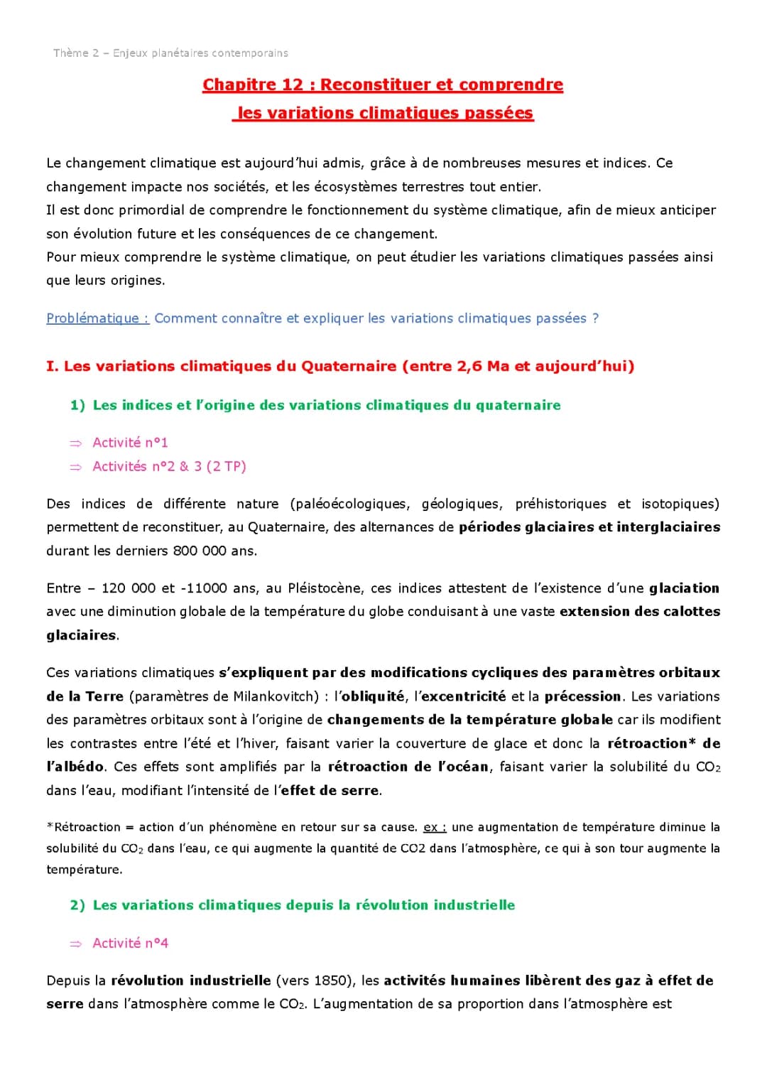 Reconstituer et comprendre les variations climatiques passées - Climat du passé SVT Terminale