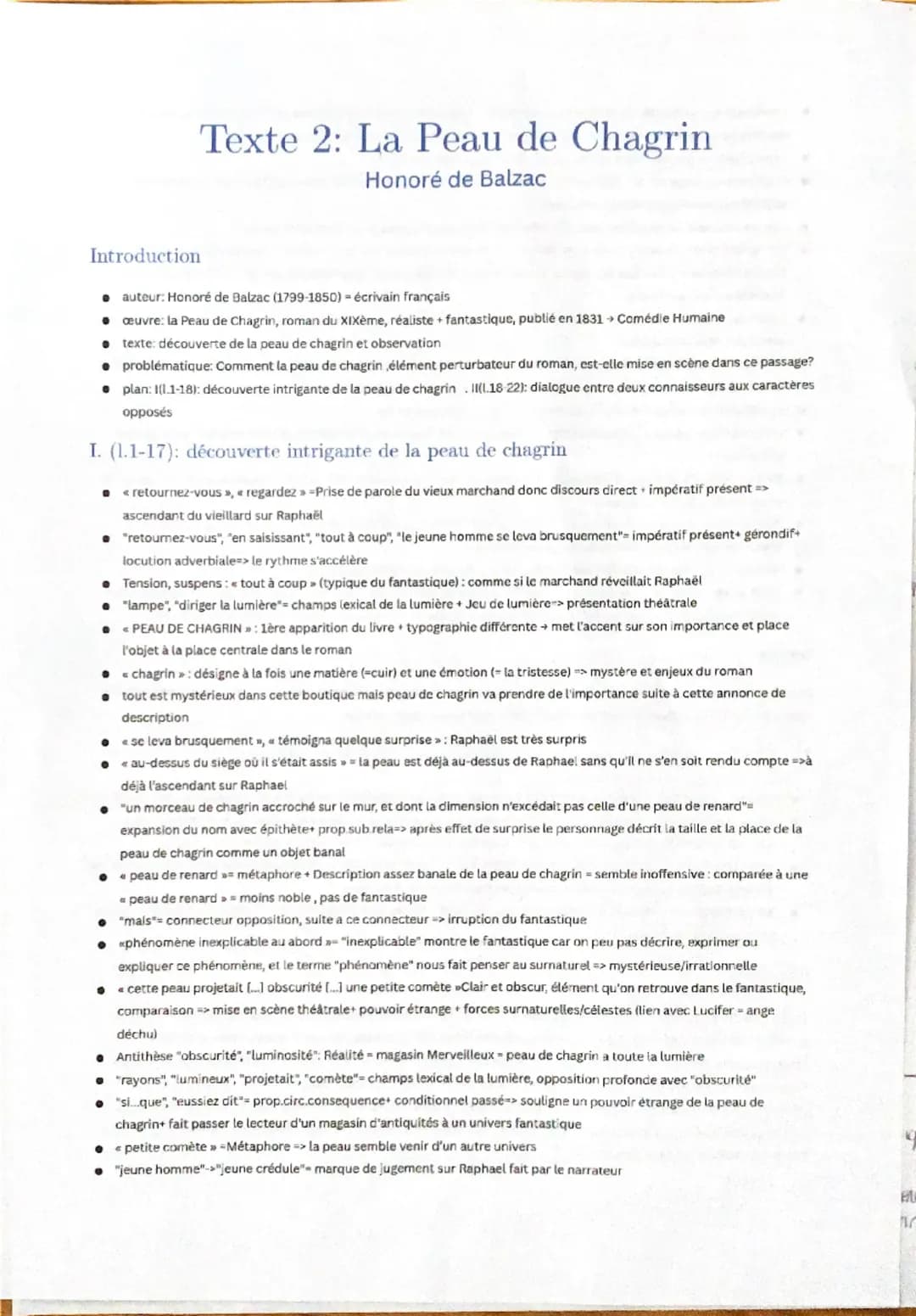 Texte 2: La Peau de Chagrin
Honoré de Balzac
Introduction
auteur: Honoré de Balzac (1799-1850) écrivain français
⚫ œuvre: la Peau de Chagrin