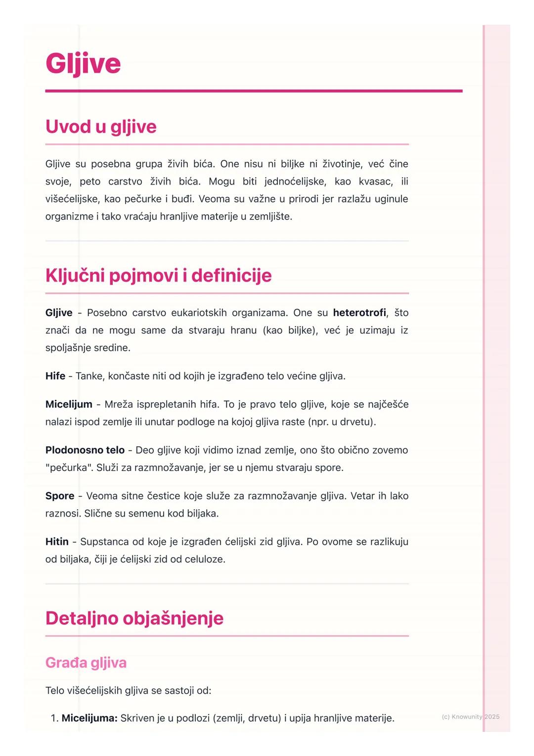 # Gljive

## Uvod u gljive

Gljive su posebna grupa živih bića. One nisu ni biljke ni životinje, već čine
svoje, peto carstvo živih bića. Mo