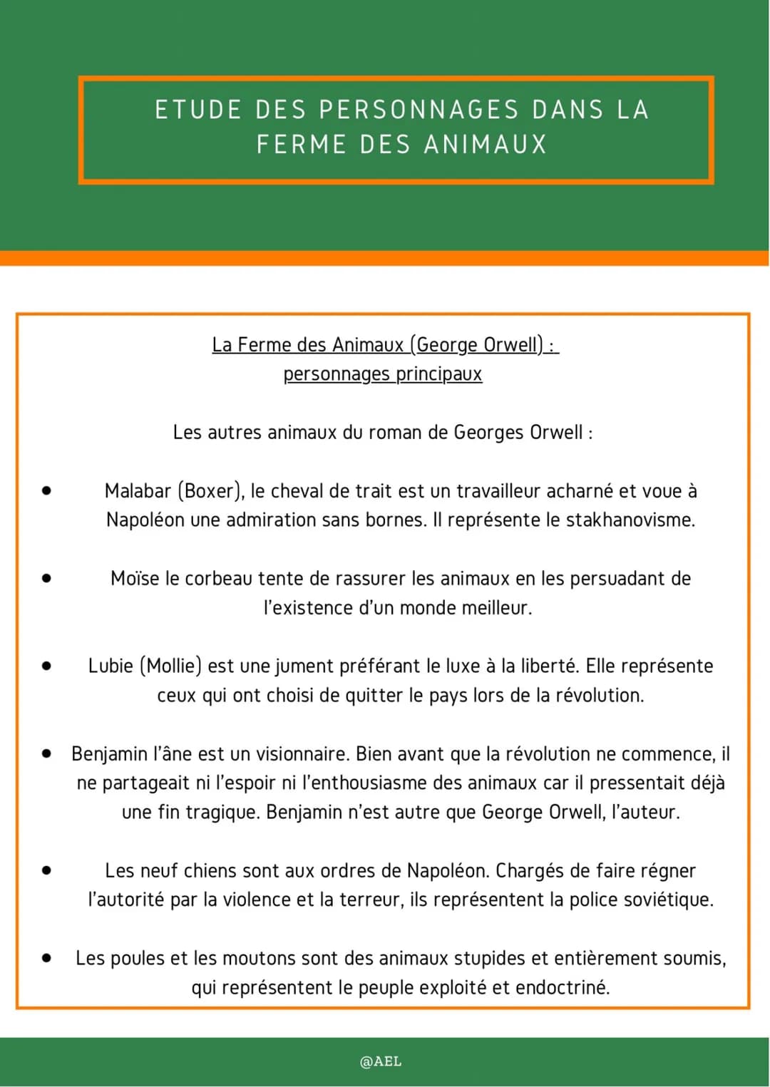 
<h2 id="personnagesprincipaux">Personnages Principaux</h2>
<p>Dans le roman "La Ferme des Animaux" de George Orwell, on trouve plusieurs pe