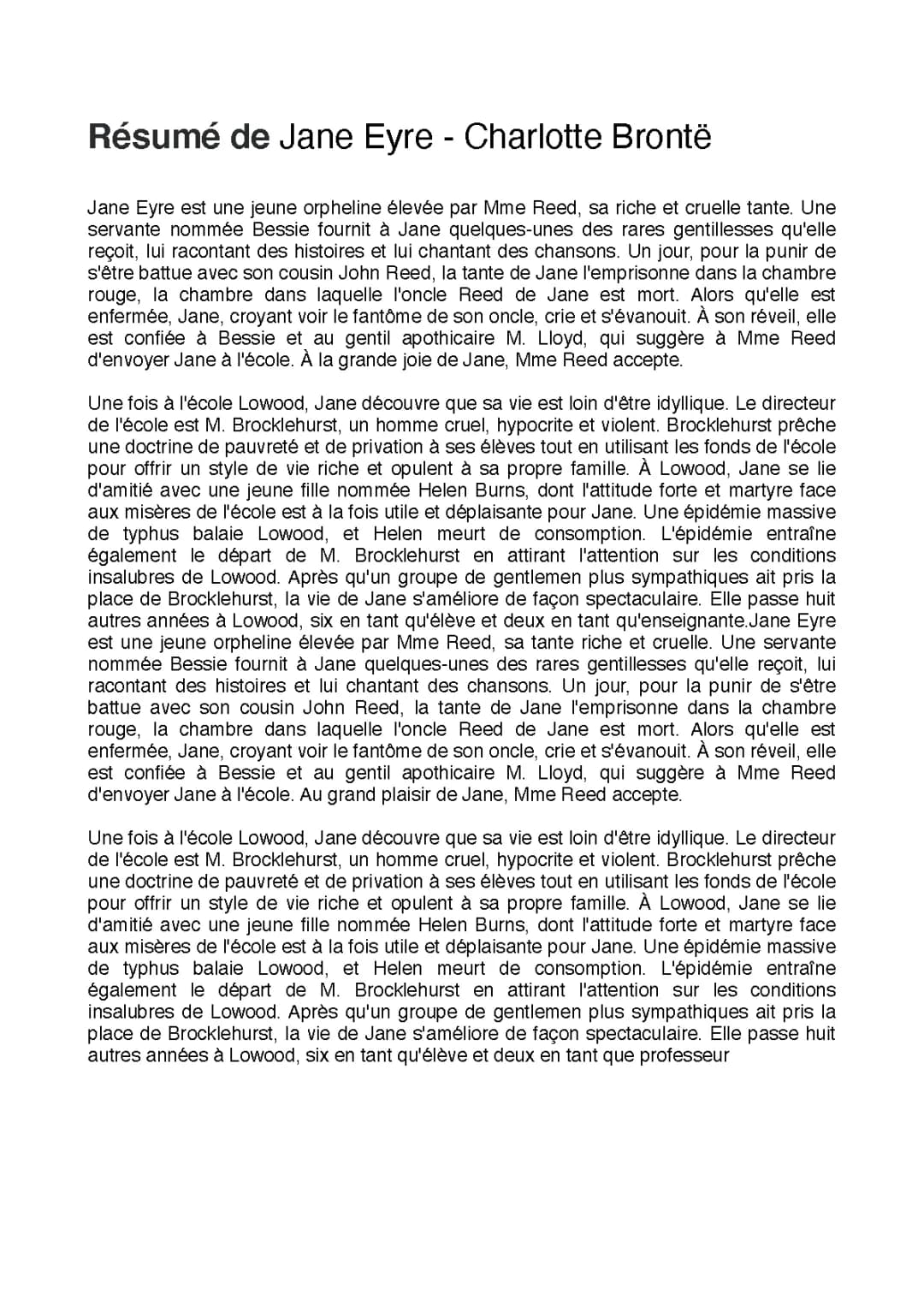 Jane Eyre Résumé par Chapitre - Résumé Court, Histoire Vraie et Fiche de Lecture