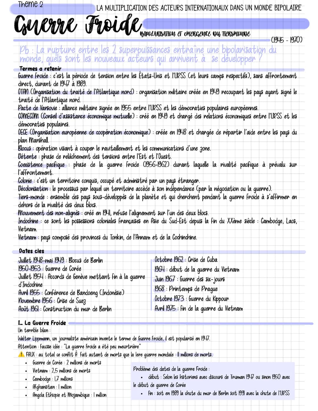 Chapitre 1 : Guerre Froide : Bipolarisation et émergence du Tiers-monde - THEME 2 : LA MULTIPLICATION DES ACTEURS INTERNATIONAUX DANS UN MONDE BIPOLAIRE