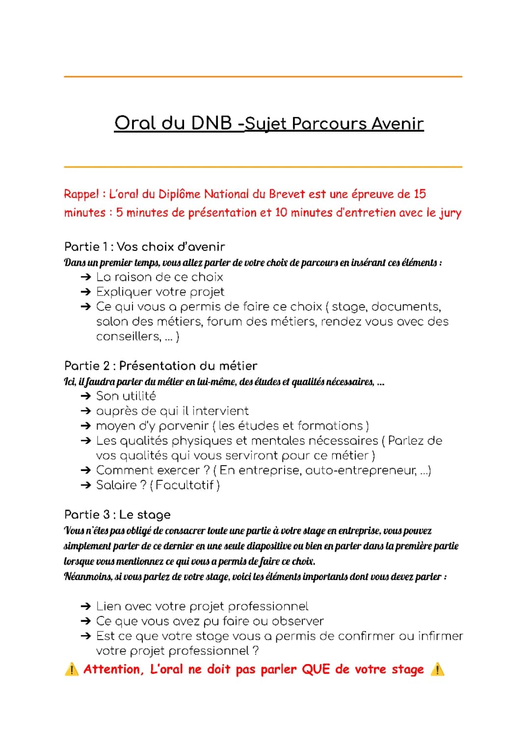 Exemples et Méthodes pour l'Oral Brevet Parcours Avenir PDF