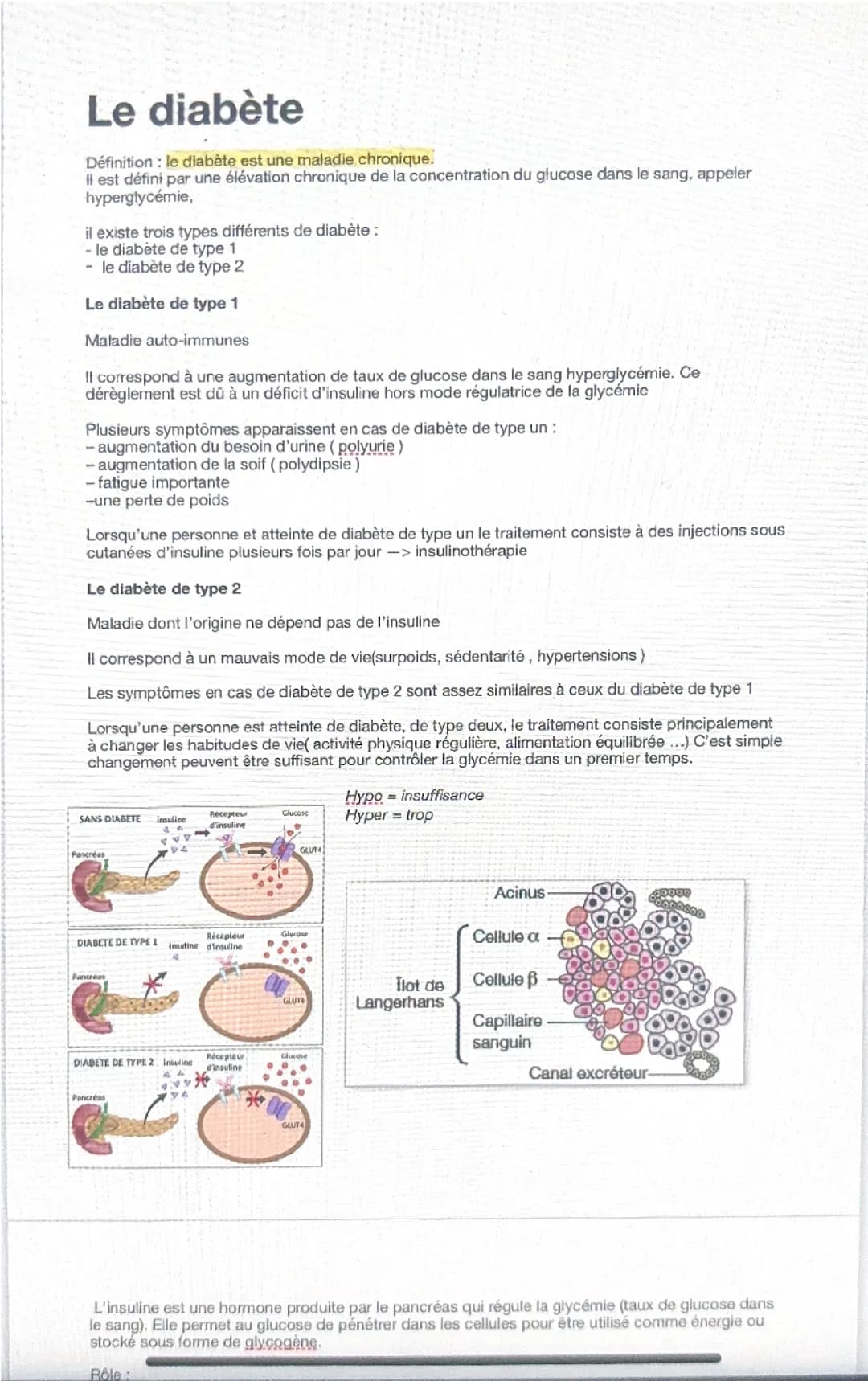 Le diabète de type 1 et 2 
