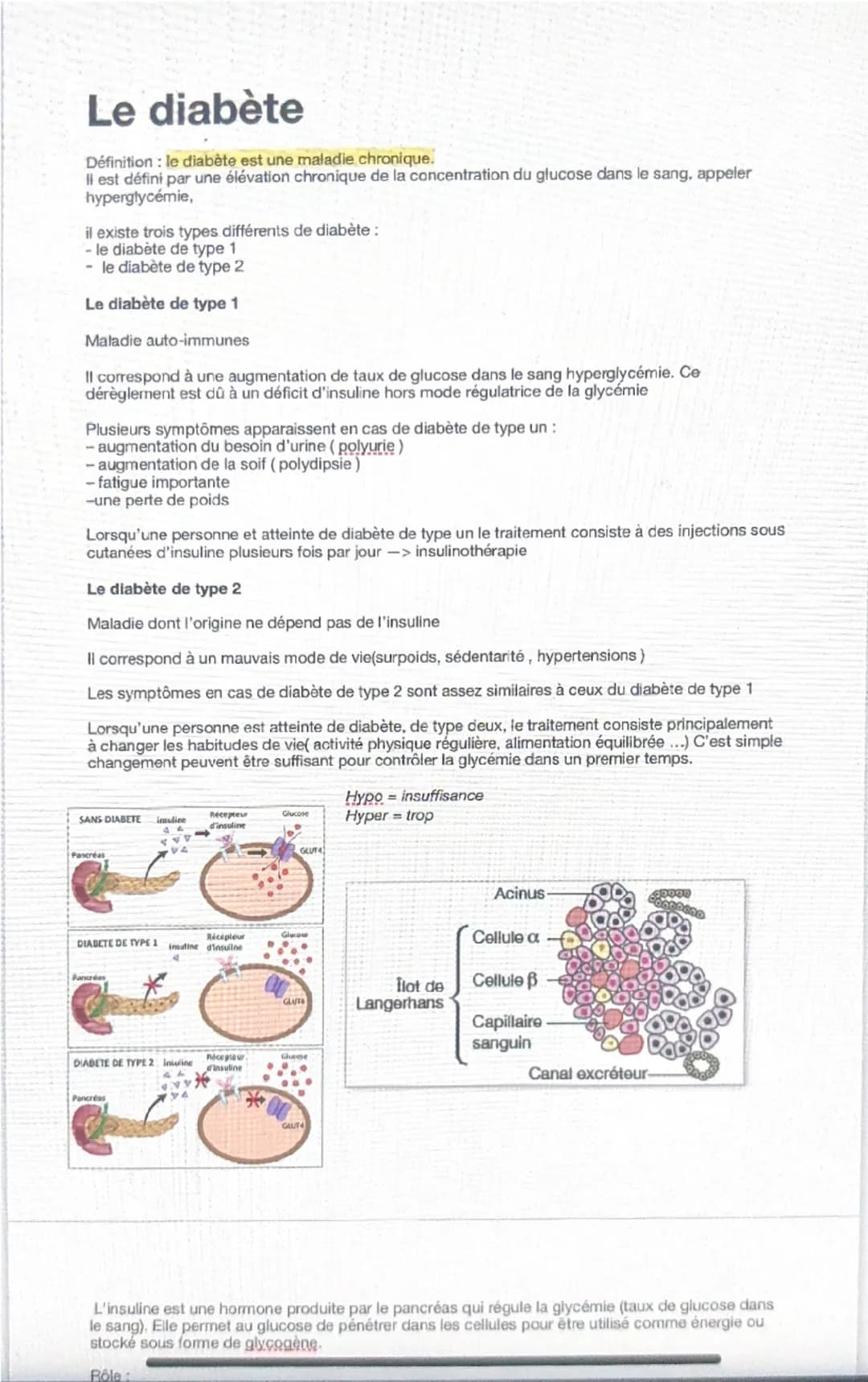 Le diabète
Définition: le diabète est une maladie chronique.
Il est défini par une élévation chronique de la concentration du glucose dans l
