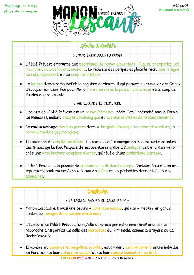 Personnage en marge,
plaisir du romanesque
•
MANON
par
@ilxn07
Tous droits réservés
L'ABBÉ PRÉVOST
Liscant
17313
Explication des themes de l