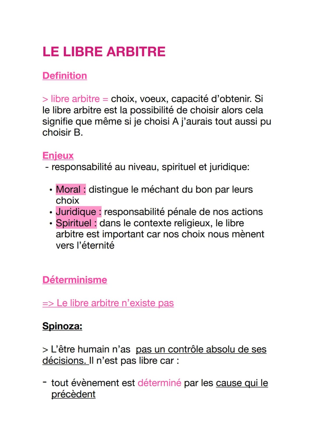 LE LIBRE ARBITRE
Definition
> libre arbitre = choix, voeux, capacité d'obtenir. Si
le libre arbitre est la possibilité de choisir alors cela