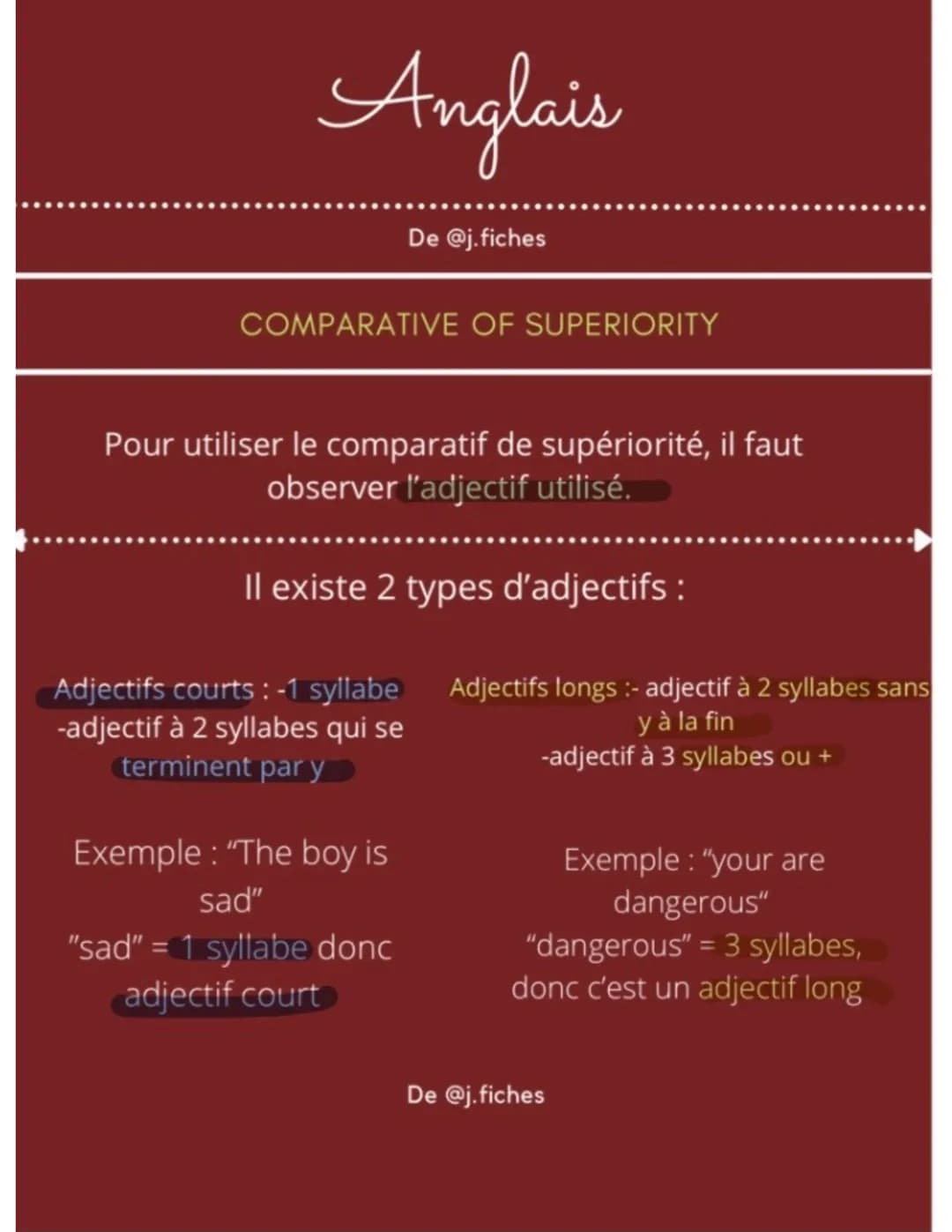 
<p>Pour utiliser le comparatif de supériorité, il faut observer l'adjectif utilisé. Il existe 2 types d'adjectifs :</p>
<h2 id="adjectifsco