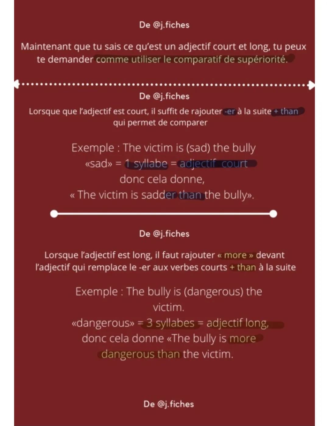 
<p>Pour utiliser le comparatif de supériorité, il faut observer l'adjectif utilisé. Il existe 2 types d'adjectifs :</p>
<h2 id="adjectifsco