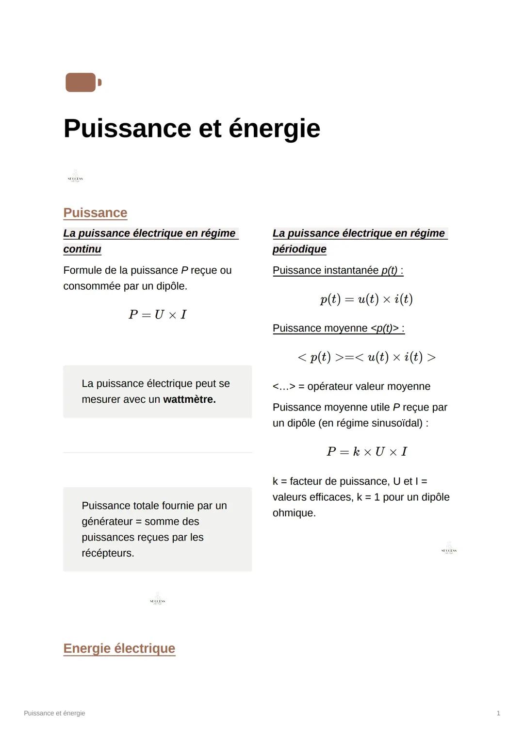 Puissance et énergie
