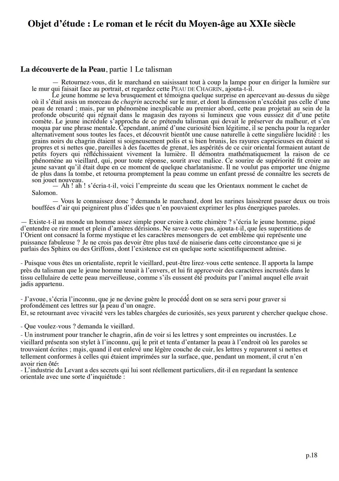 # Objet d'étude: Le roman et le récit du Moyen-âge au XXIe siècle

La découverte de la Peau, partie 1 Le talisman

- Retournez-vous, dit le 