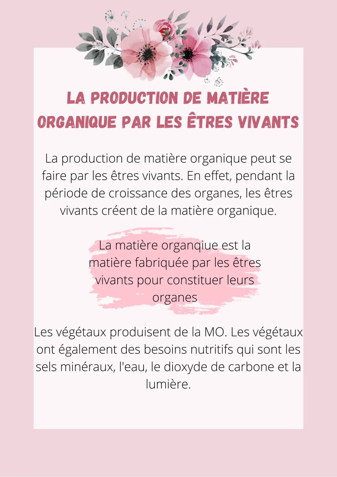LA PRODUCTION DE MATIÈRE
ORGANIQUE PAR LES ÊTRES VIVANTS
La production de matière organique peut se
faire par les êtres vivants. En effet, p