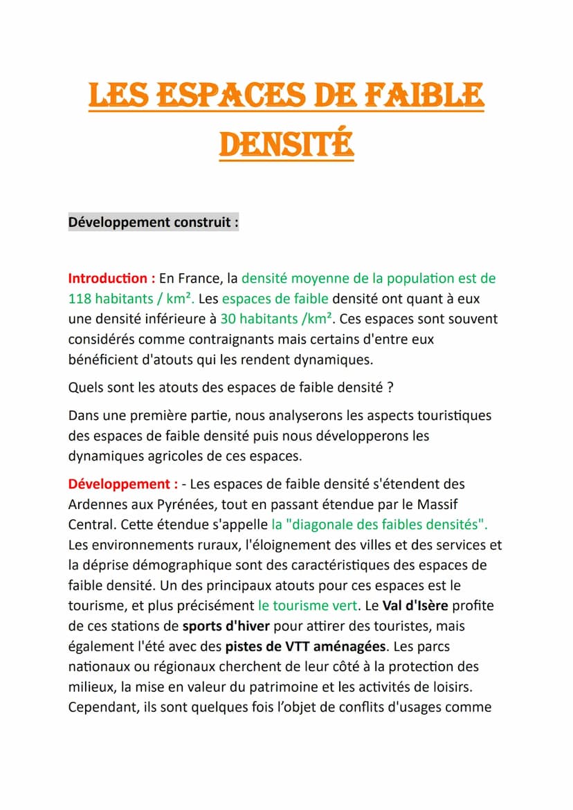 Développement Construit Sur Les Espaces De Faible Densité 3ème Les espaces de faible densité en France 3ème et leurs atouts (Géo) en