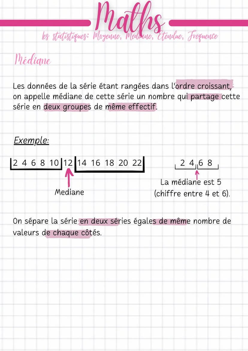 Maths
les statistiques: Moyenne, Medicine, Ctendue, Frequence
Moyennes
La moyenne d'une série statistique est le quotient de la somme
de cha