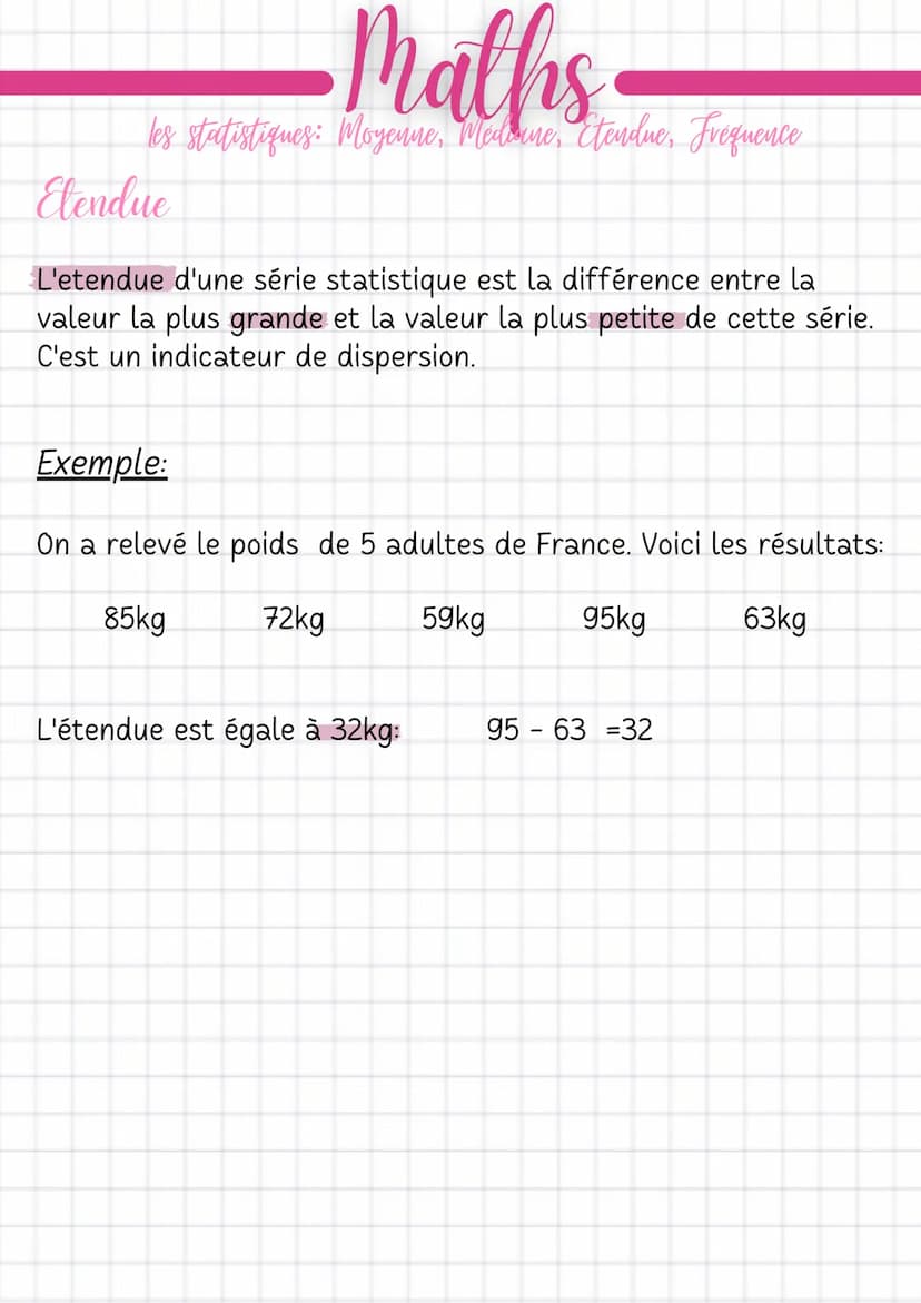 Maths
les statistiques: Moyenne, Medicine, Ctendue, Frequence
Moyennes
La moyenne d'une série statistique est le quotient de la somme
de cha