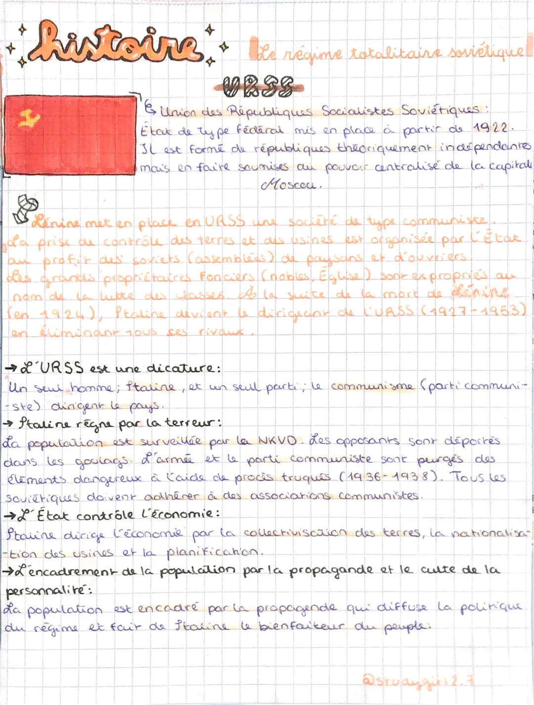 histoire. th
le régime totalitaire soviétique
URSS
Es Union des Républiques Socialistes Soviétiques :
Etat de type fédéral mis en place à pa