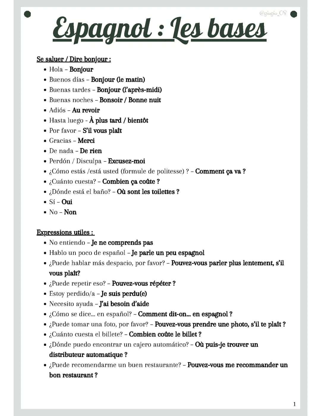 Les Bases en Espagnol - Livret