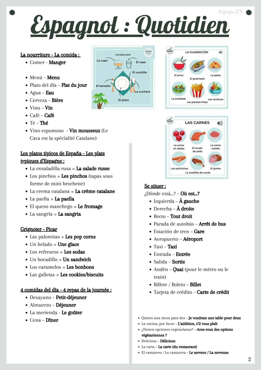 @giugiu_08
Espagnol : les bases
Se saluer / Dire bonjour :
• Hola - Bonjour
• Buenos días - Bonjour (le matin)
• Buenas tardes - Bonjour (l'