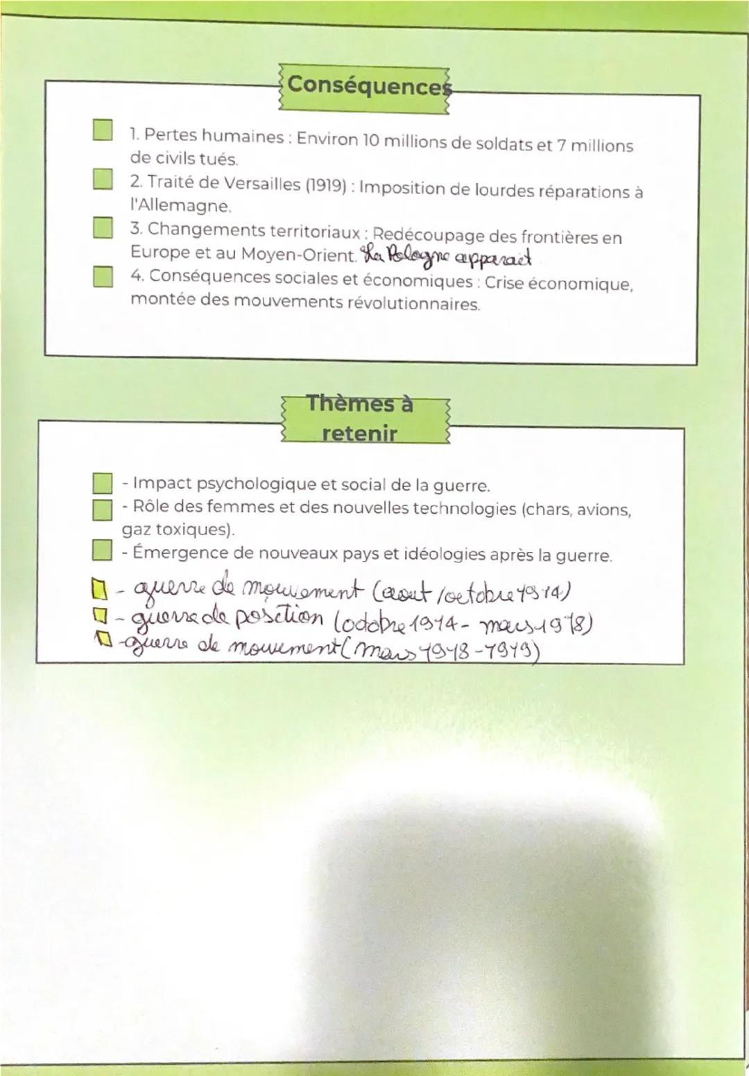 1 er guerre mondiale
Dates clés
Début : 28 juillet 1914
Fin: 11 novembre 1918
Causes
. Nationalisme: Tensions entre les nations, notamment e