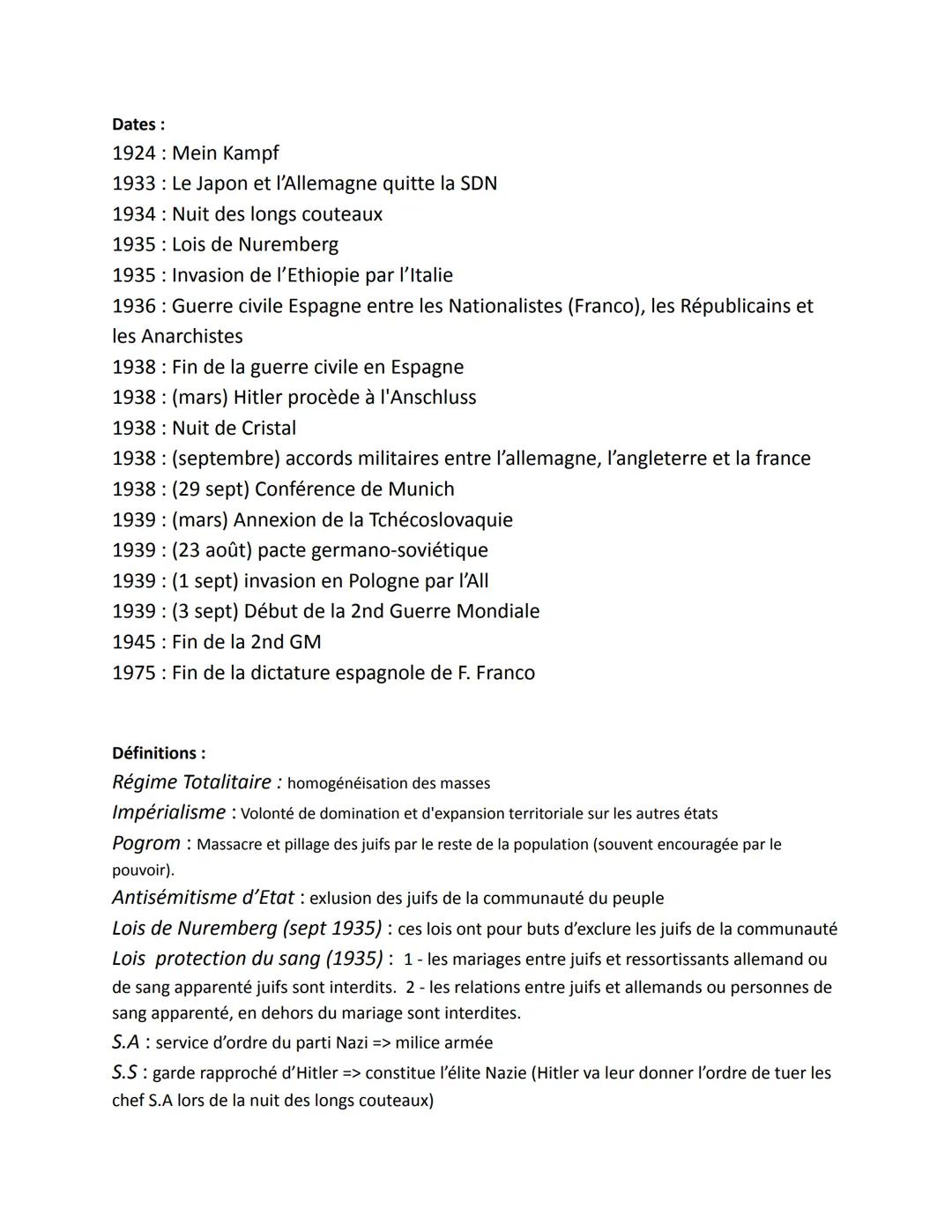 Introduction :
Régime Totalitaire = Homogénéisation des masses
Voir: Dates + Définitions
I - correction tableau
PPO 1937 1938; La Grande Ter