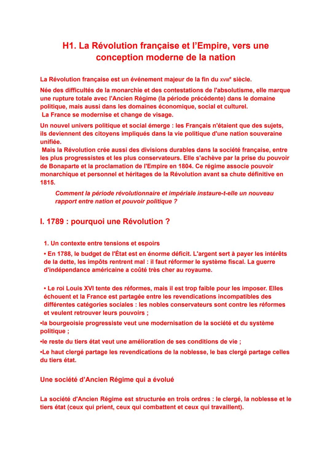# H1. La Révolution française et l'Empire, vers une
conception moderne de la nation

La Révolution française est un événement majeur de la f
