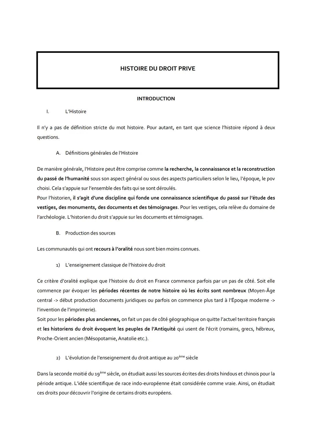 --- OCR Start ---
1.
L'Histoire
HISTOIRE DU DROIT PRIVE
INTRODUCTION
Il n'y a pas de définition stricte du mot histoire. Pour autant, en tan