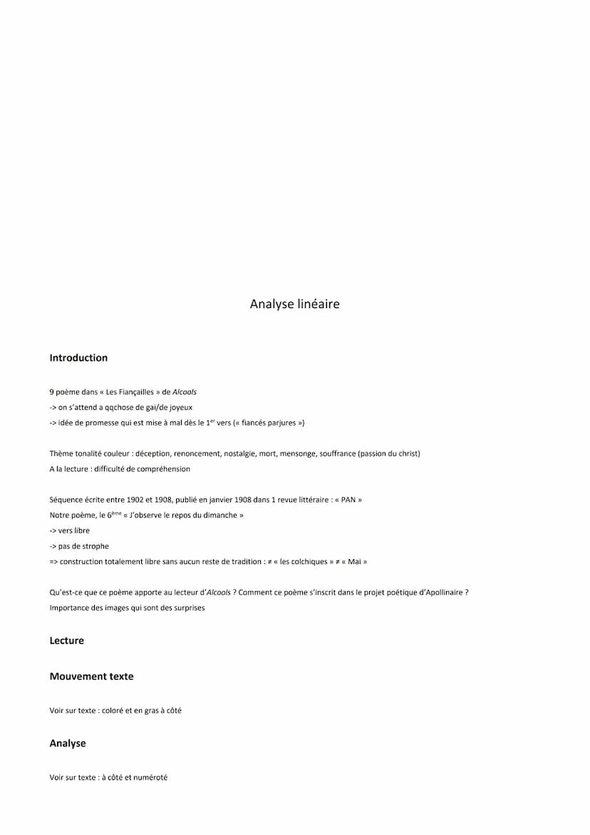 Guillaume Apollinaire, Alcools, 1913, 6ème poème de la section « Les Fiançailles >>
1
5
2J'observe3 le repos du dimanche1
Et je5 loue la par