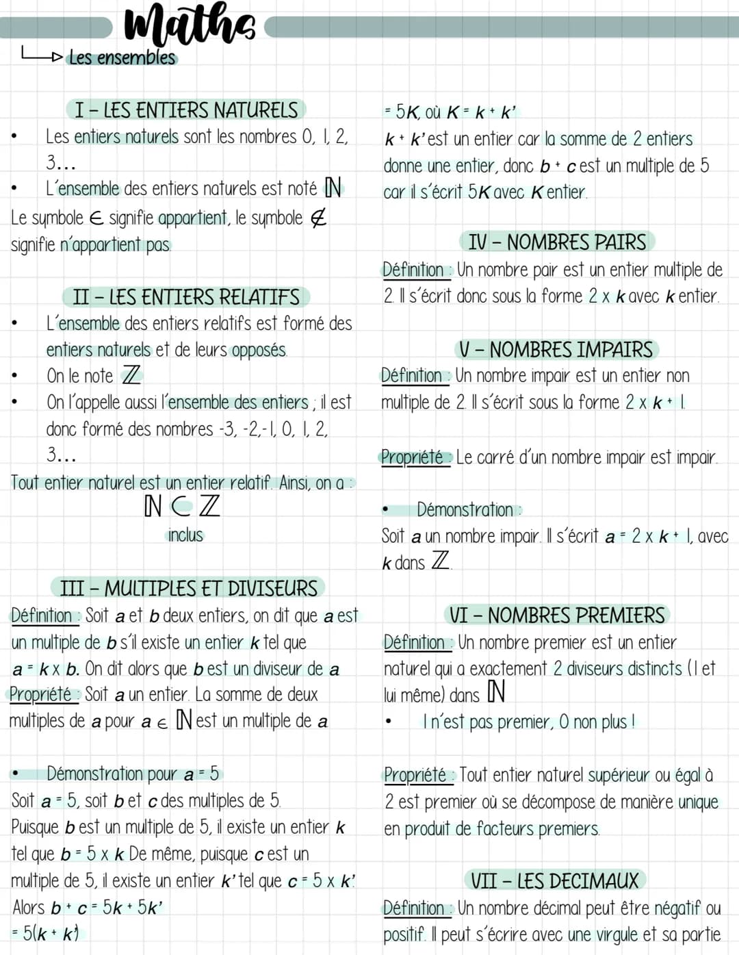 ●
●
Maths
L'ensemble des entiers naturels est noté N
Le symbole e signifie appartient, le symbole &
signifie n'appartient pas.
Les ensembles