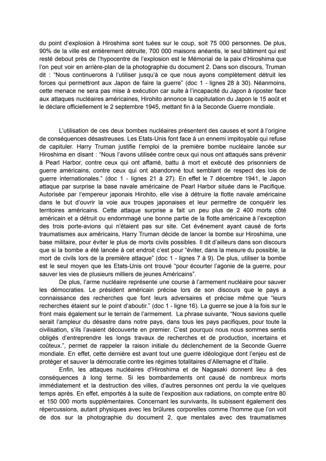 Les bombardements nucléaires d'Hiroshima et de Nagasaki
Les documents à l'étude sont, pour le premier, le discours radiodiffusé du président