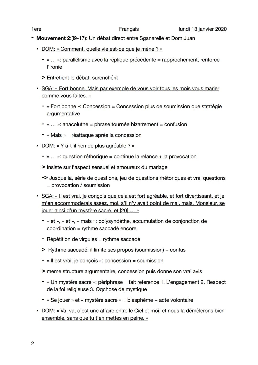 1ere
Français
Lecture analytique - Dom Juan
Sujet
1
Mouvement 1:(11-8): La confusion de Sganarelle
• DOM: << Qu'as-tu à dire là-dessus ? »
l