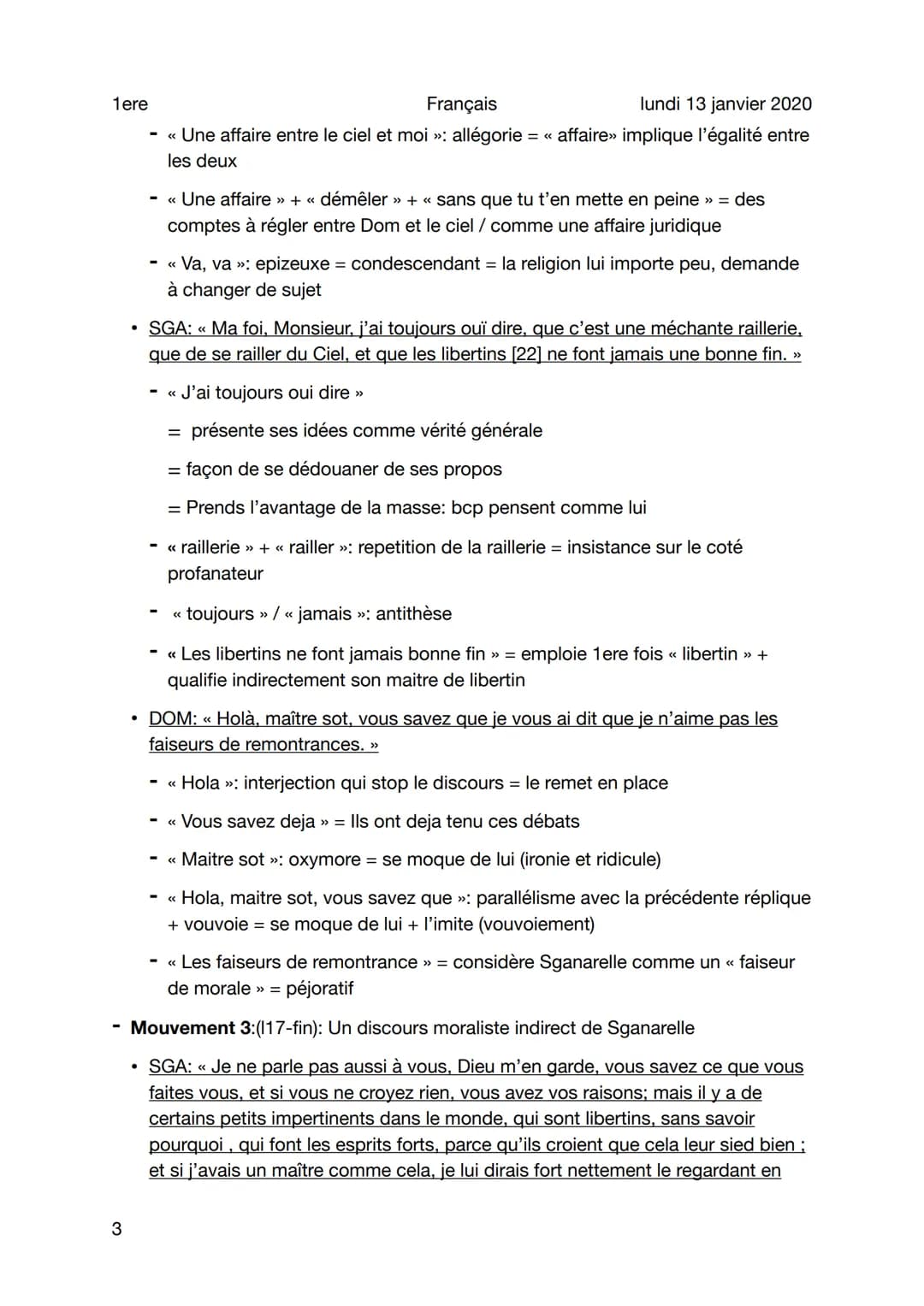 1ere
Français
Lecture analytique - Dom Juan
Sujet
1
Mouvement 1:(11-8): La confusion de Sganarelle
• DOM: << Qu'as-tu à dire là-dessus ? »
l